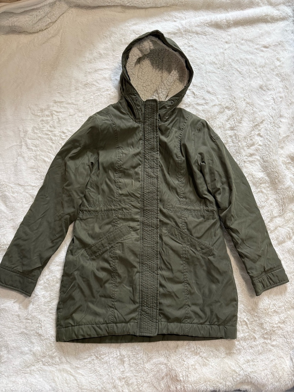 Women’s Y2K Abercrombie & Fitch Olive Green Sherpa Parka Jacket Outerwear